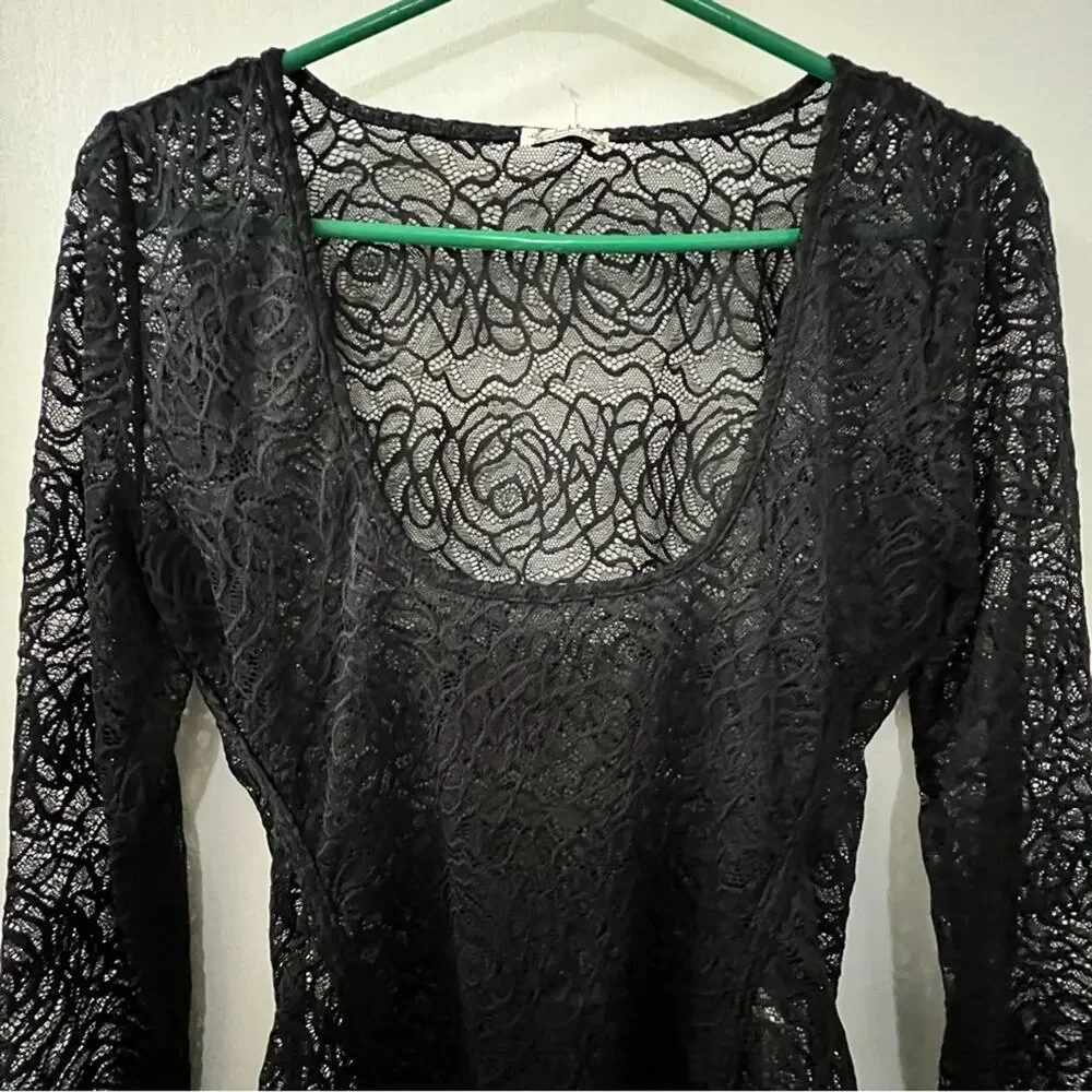 Free People Black Lace In My Head Bodysuit